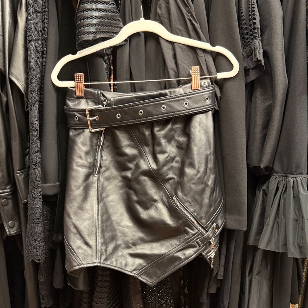 Black Faux Leather Mini Skirt with Belt